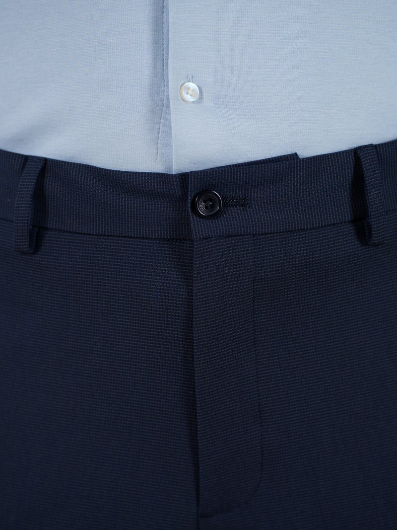 Hades Navy Micro Checks Relaxed Fit Formal Pants