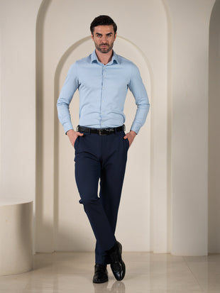 Hades Navy Micro Checks Relaxed Fit Formal Pants