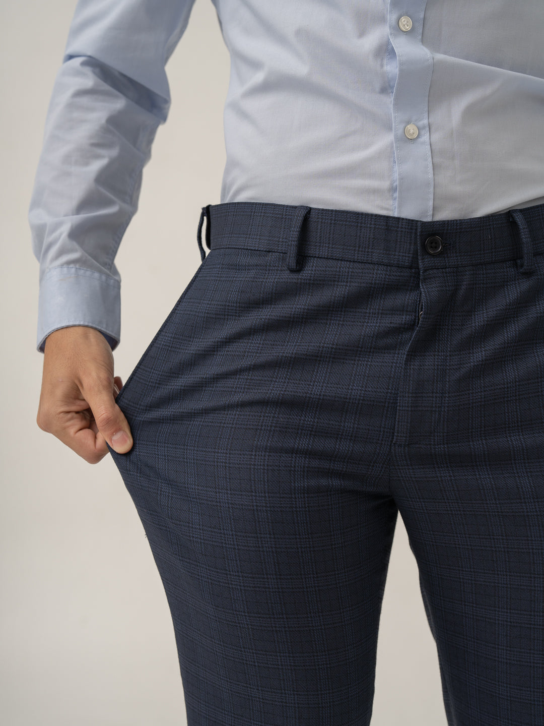 Stretch feature of nocturnal navy checks formal pant at Pant Project