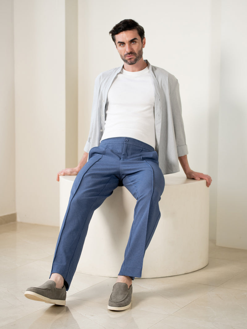 Kai Blue Relaxed Fit Power-Stretch Korean Pintuck Pants