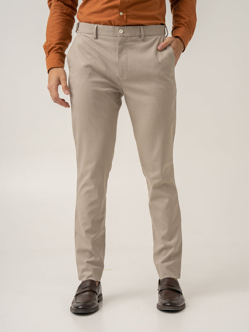 Front view of cork beige textured formal pant at Pant Project