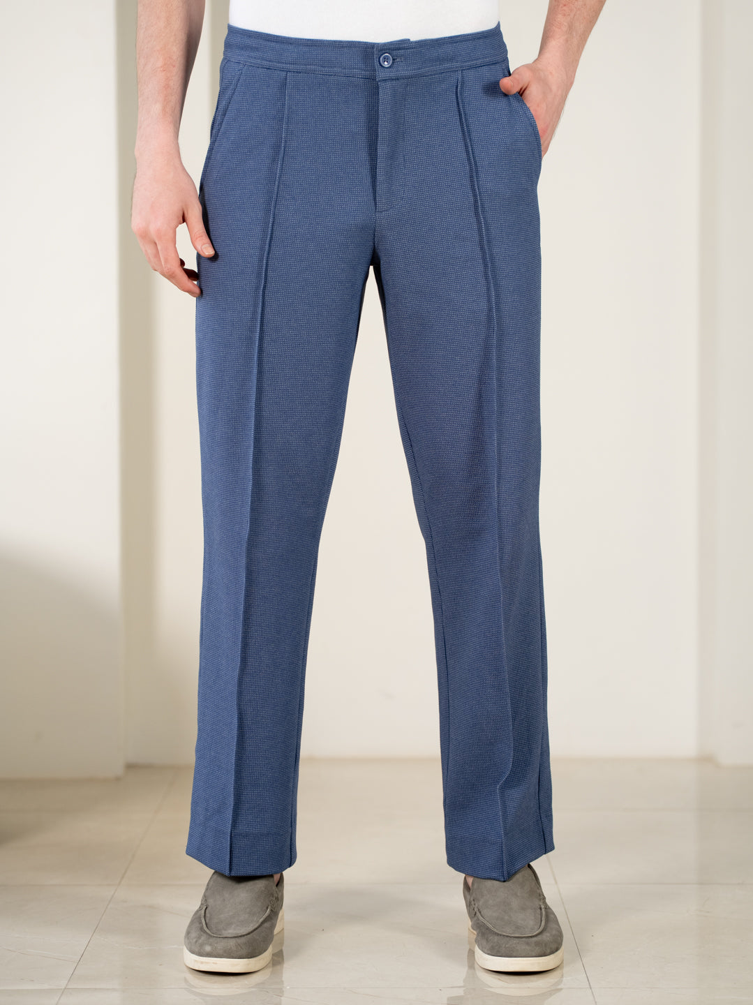 Kai Blue Relaxed Fit Power-Stretch Korean Pintuck Pants