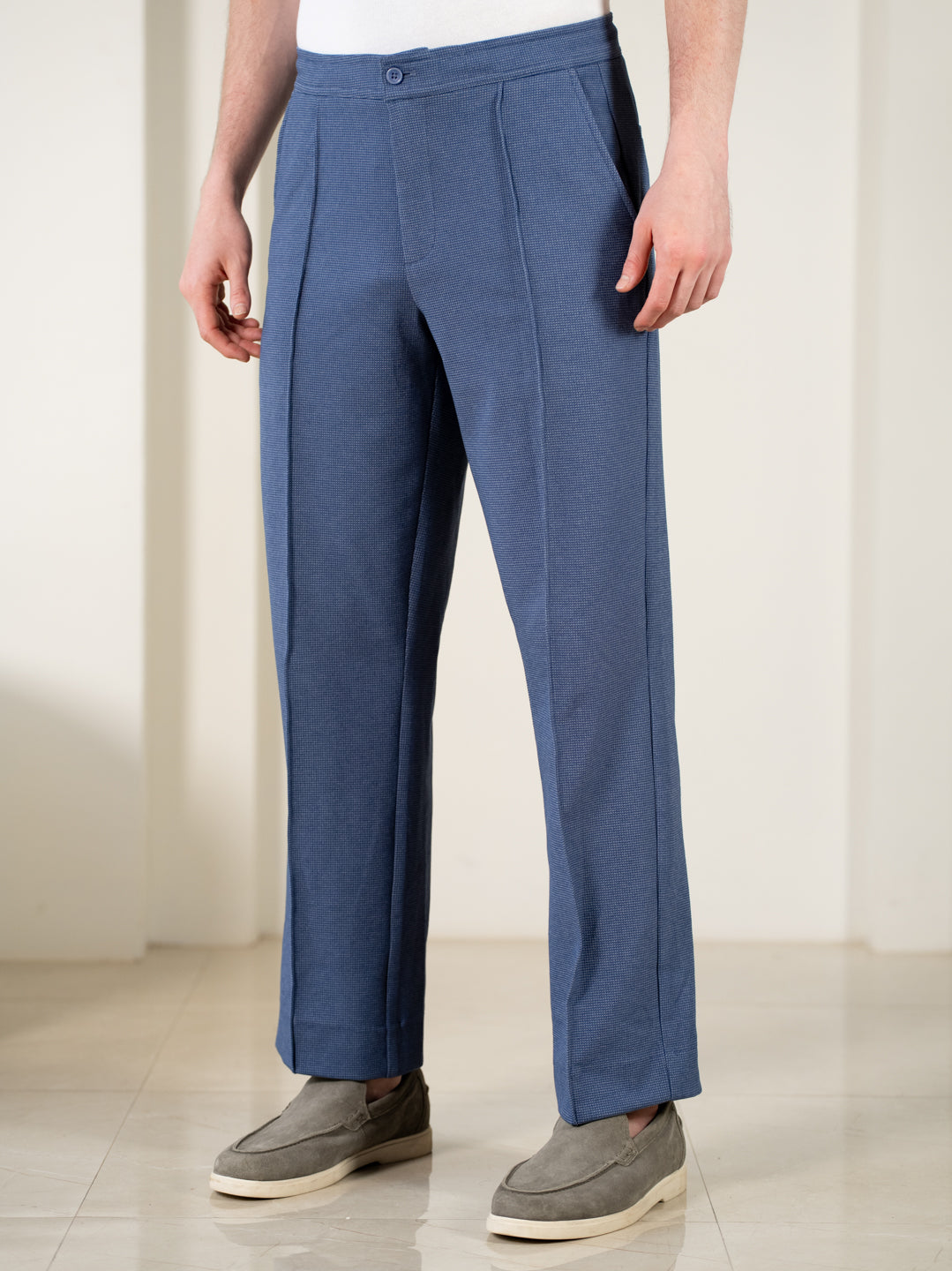 Kai Blue Relaxed Fit Power-Stretch Korean Pintuck Pants