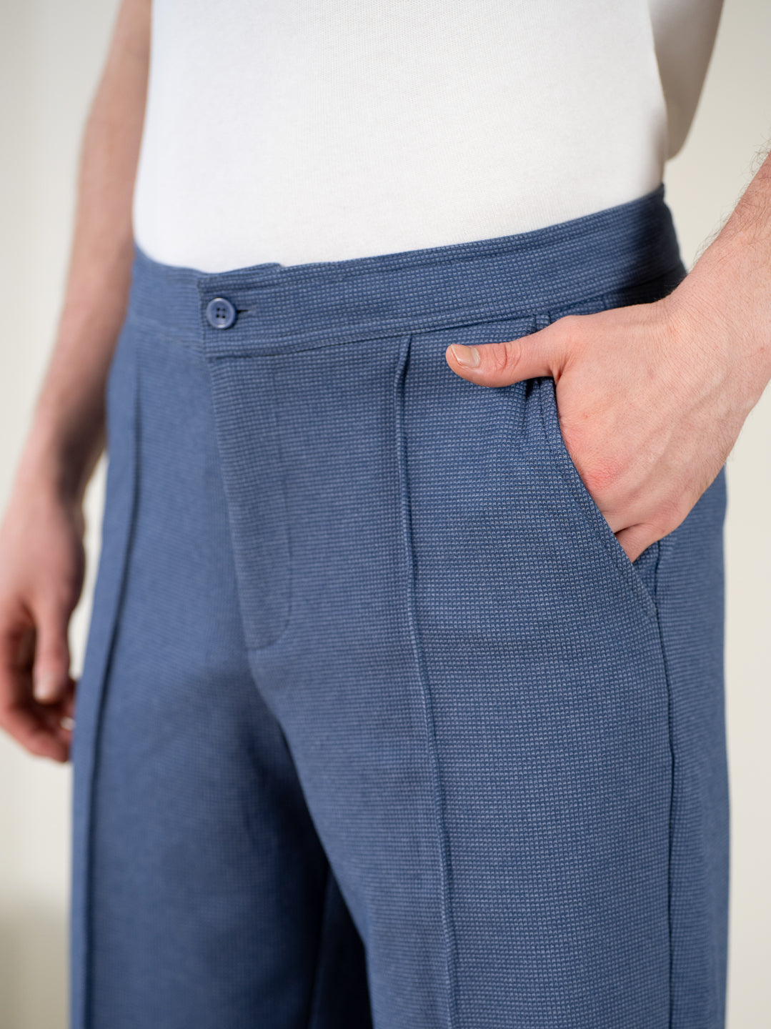 Kai Blue Relaxed Fit Power-Stretch Korean Pintuck Pants