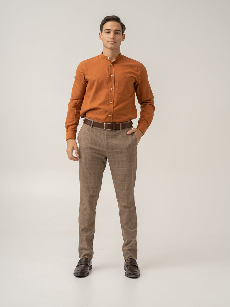 Stretch feature of maple brown checks formal pant at Pant Project