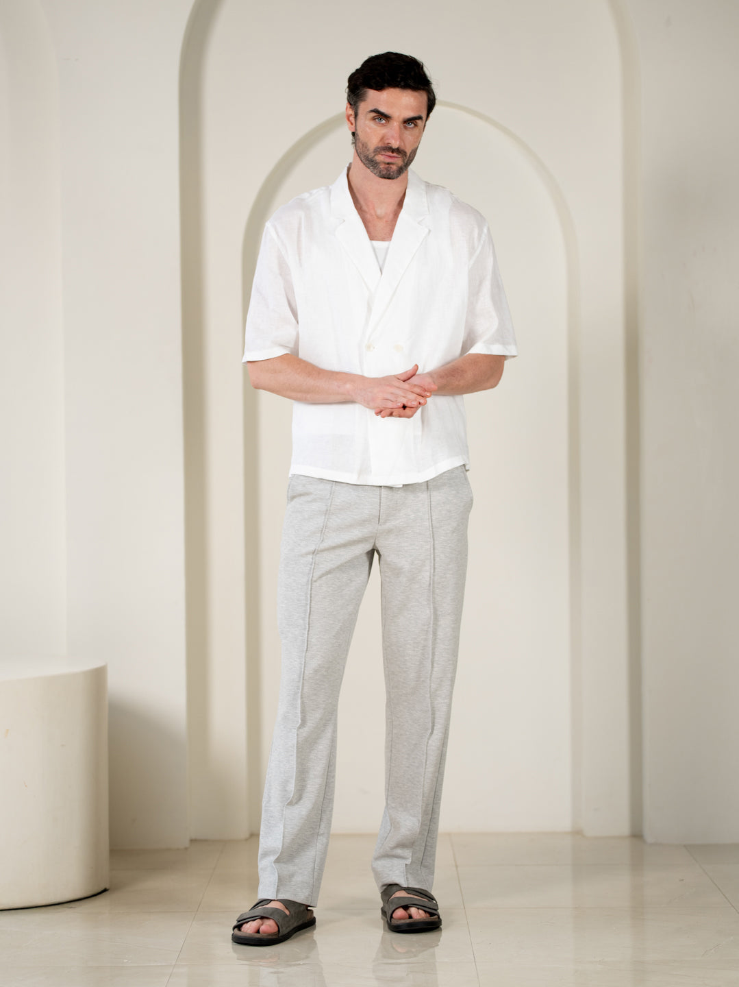 Aurest Grey Relaxed Fit Power Stretch Korean Pintuck Pants