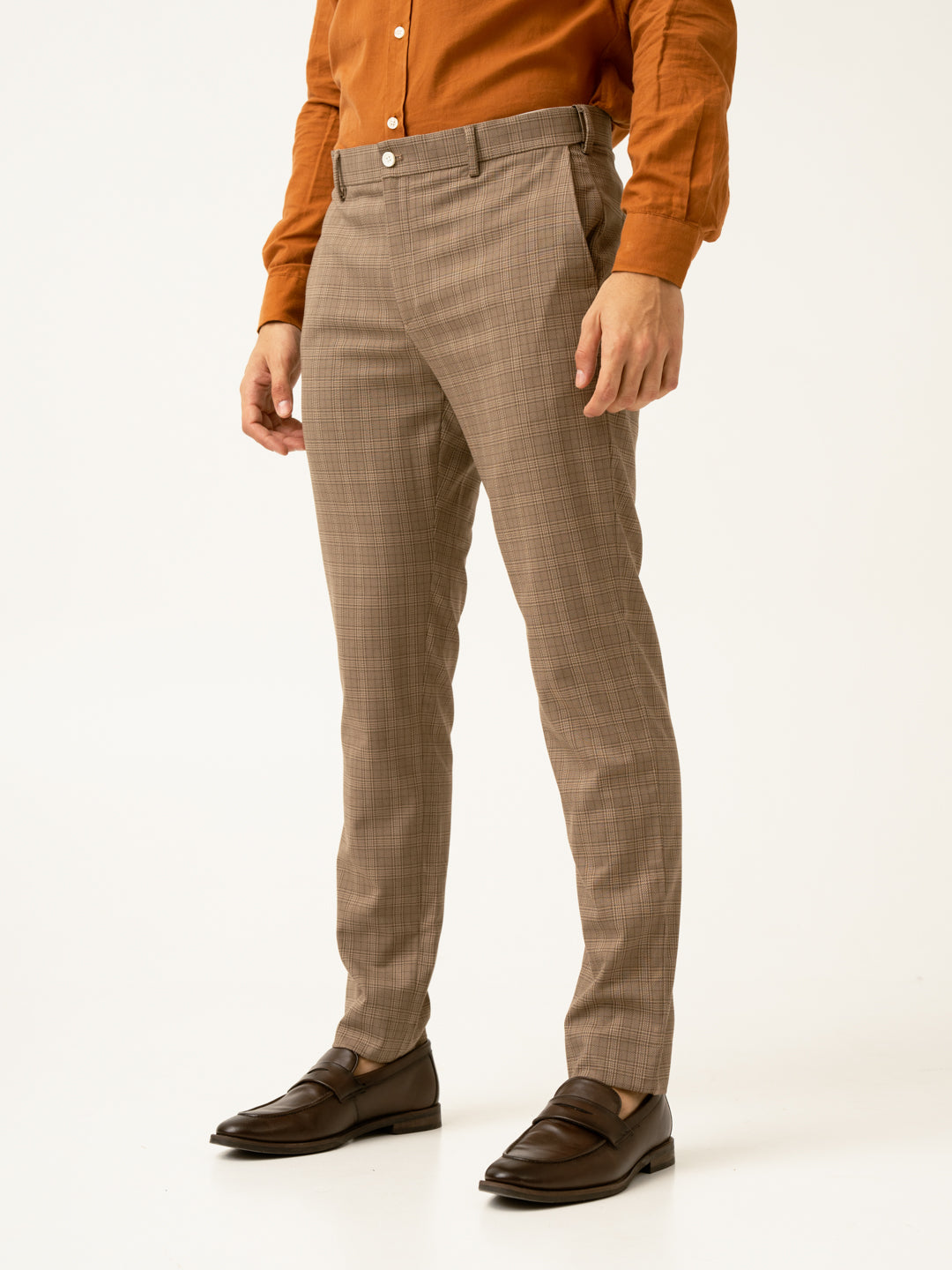 Buy Maple Brown Checks Formal Trouser For Men Online