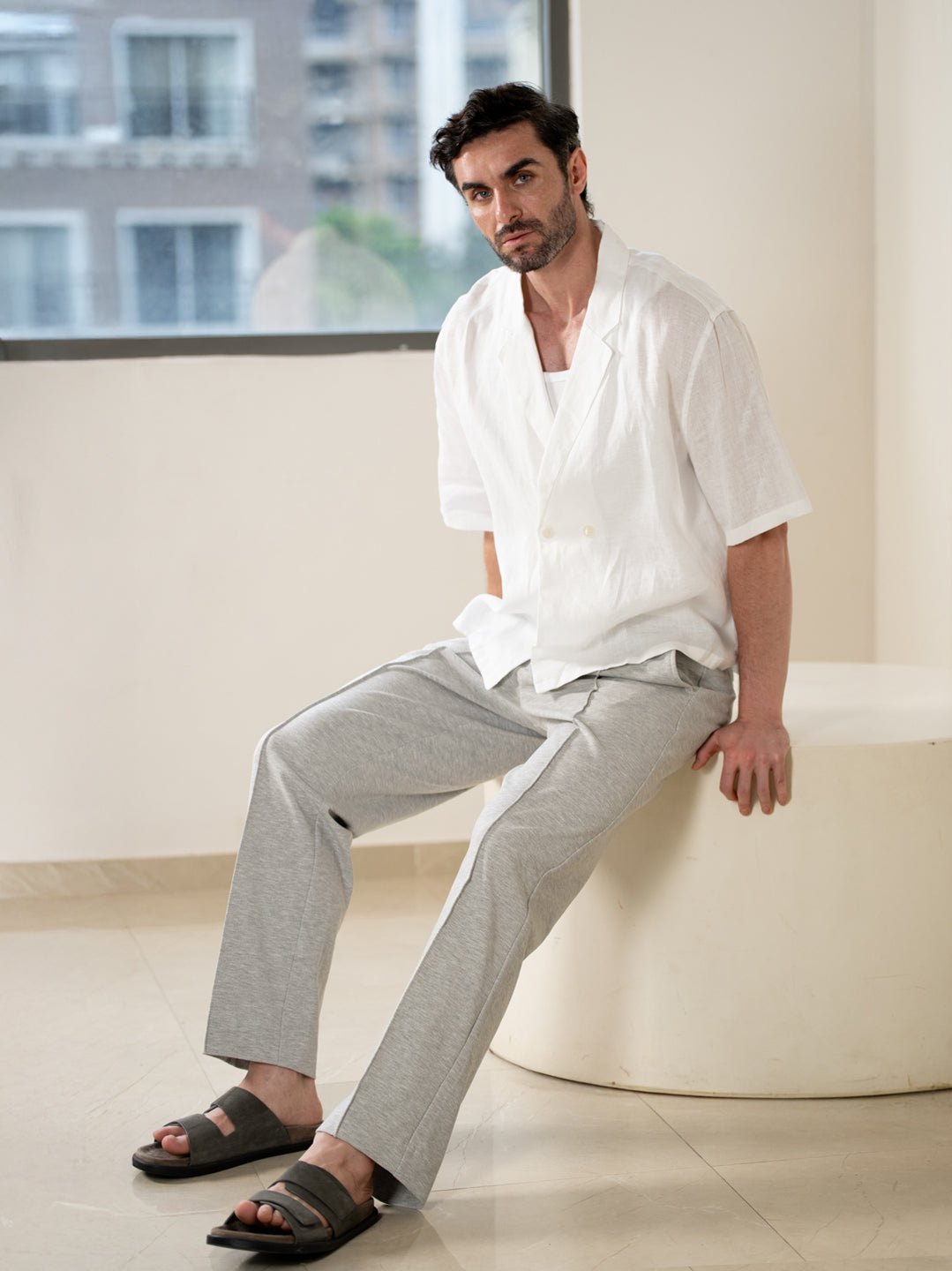 Aurest Grey Relaxed Fit Power-Stretch Korean Pintuck Pants