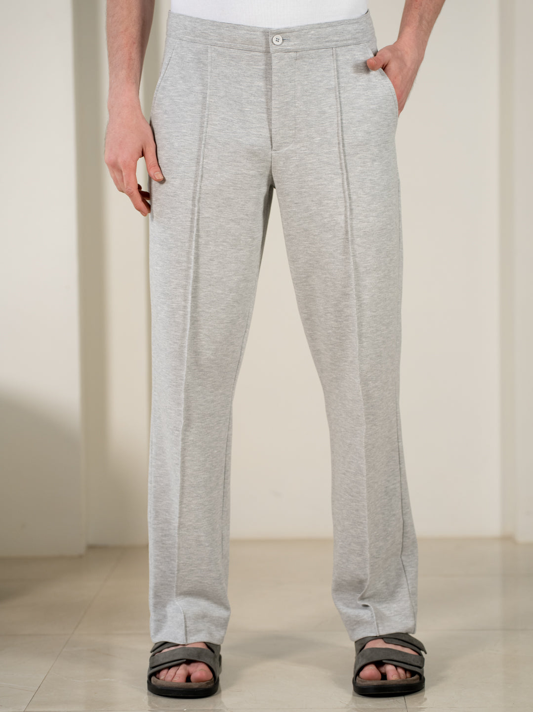 Aurest Grey Relaxed Fit Power-Stretch Korean Pintuck Pants