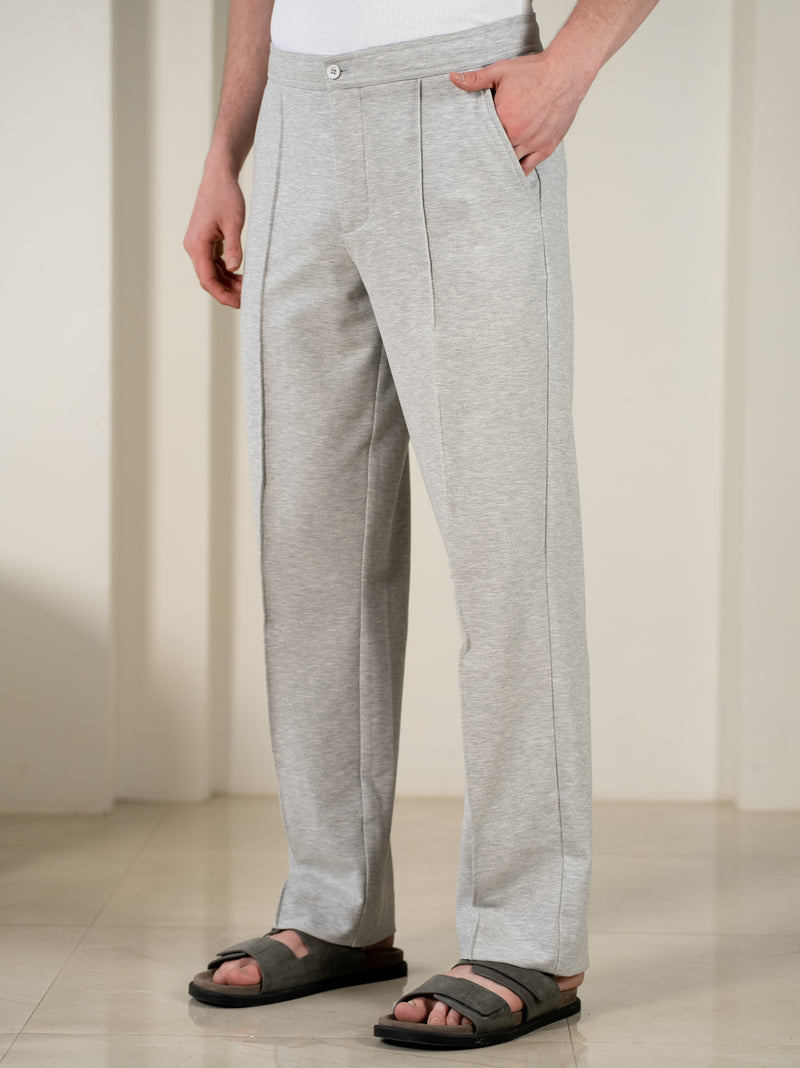 Aurest Grey Relaxed Fit Power-Stretch Korean Pintuck Pants