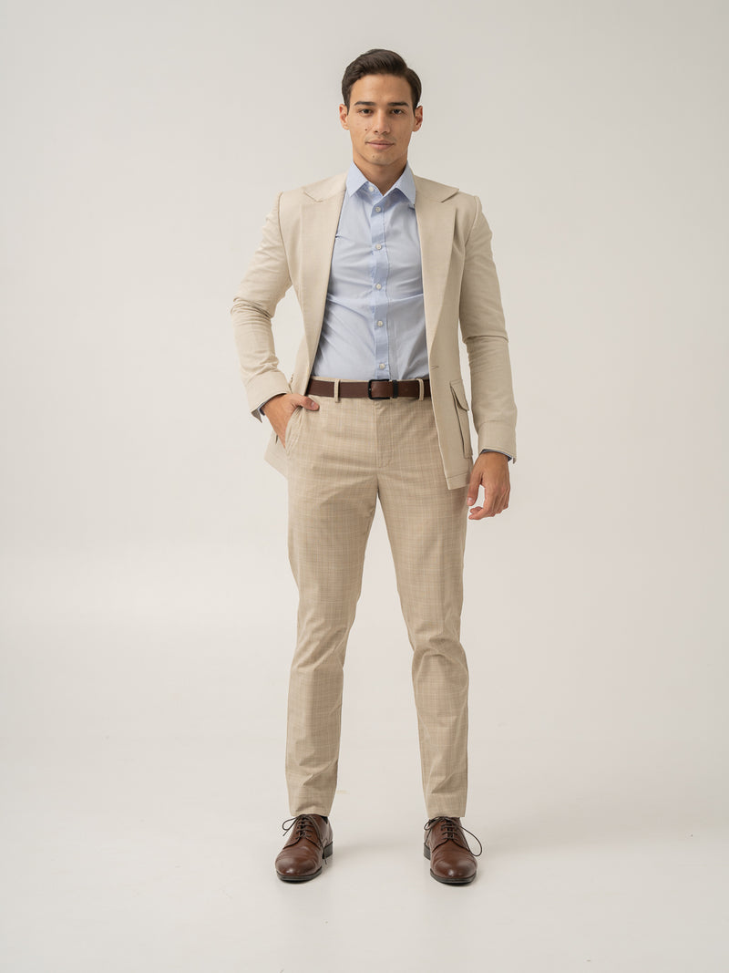 Front view of canvas beige checks formal pant at Pant Project