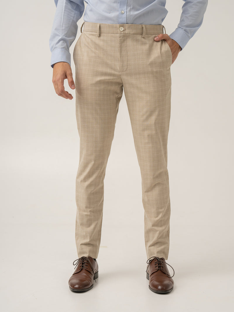 Front view of canvas beige checks formal pant at Pant Project