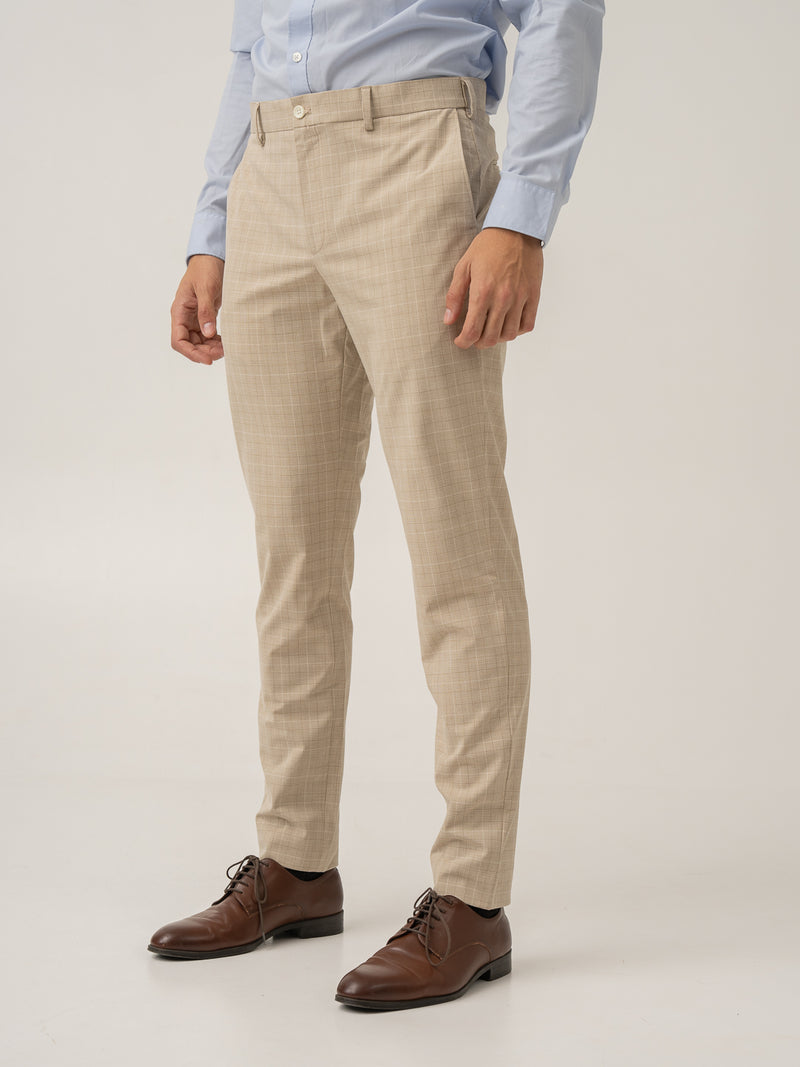 Side view of canvas beige checks formal pant at Pant Project