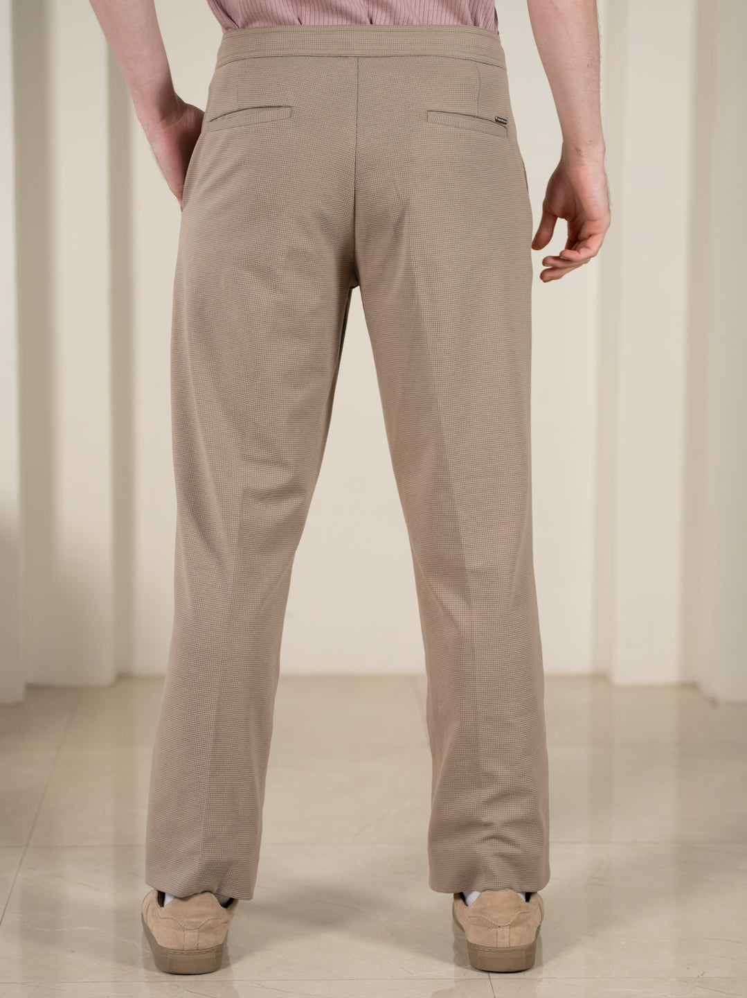 Dunara Beige Relaxed Fit Power-Stretch Korean Pintuck Pants
