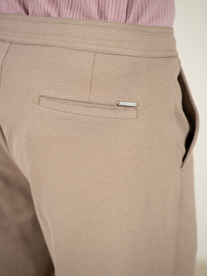 Dunara Beige Relaxed Fit Power-Stretch Korean Pintuck Pants