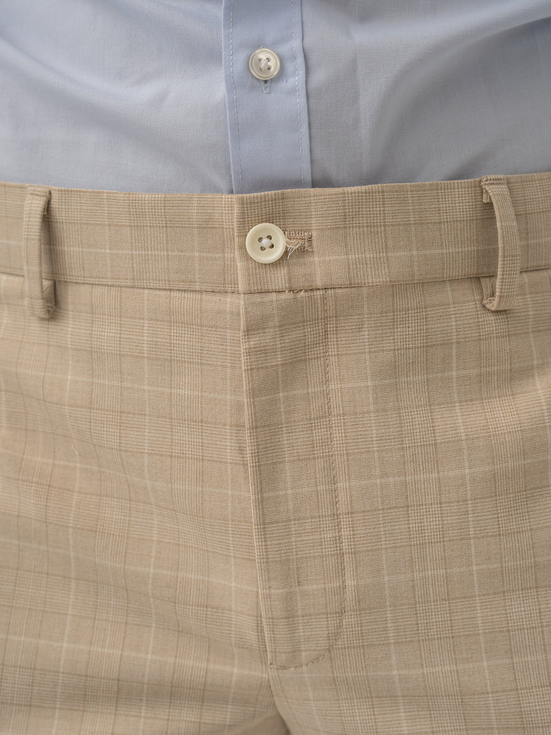 Waistband close up of canvas beige checks formal pant at Pant Project