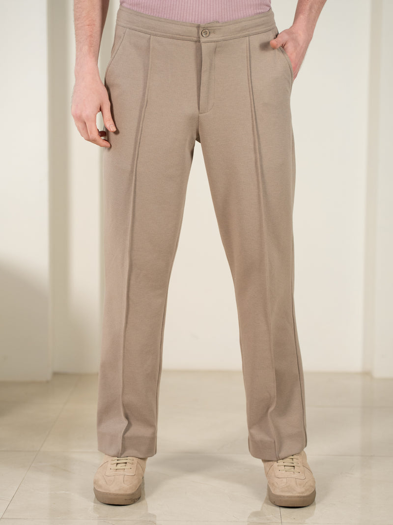 Dunara Beige Relaxed Fit Power-Stretch Korean Pintuck Pants