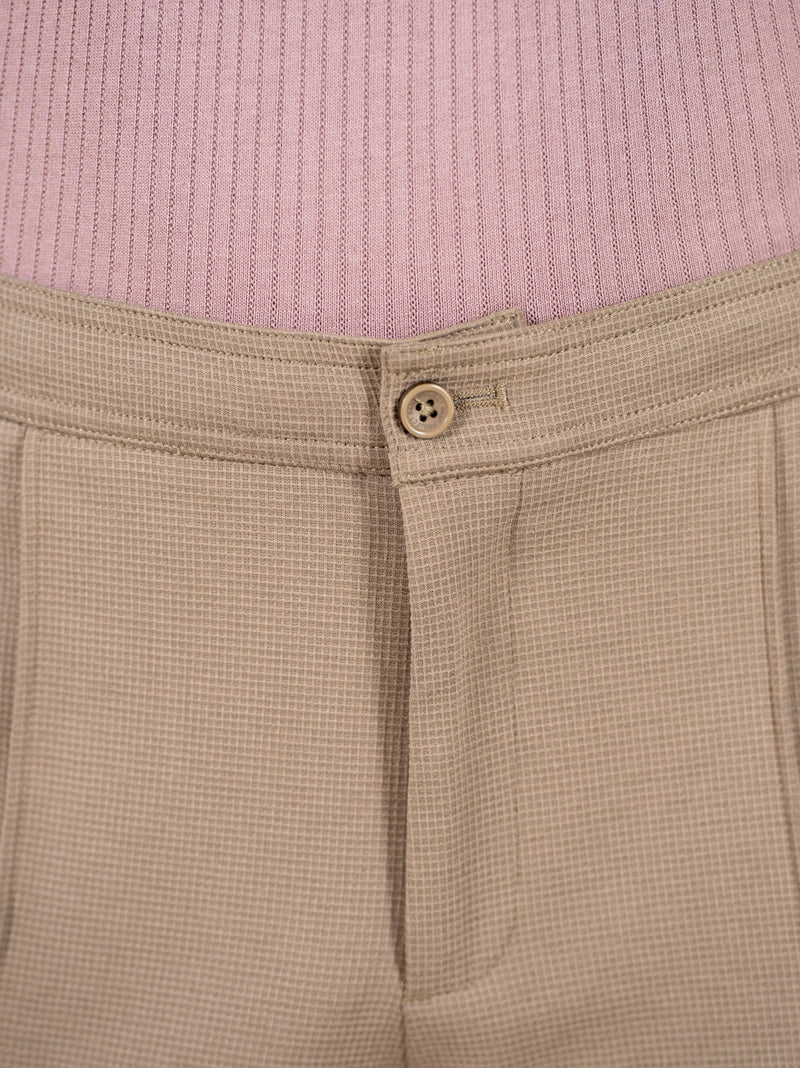 Dunara Beige Relaxed Fit Power-Stretch Korean Pintuck Pants