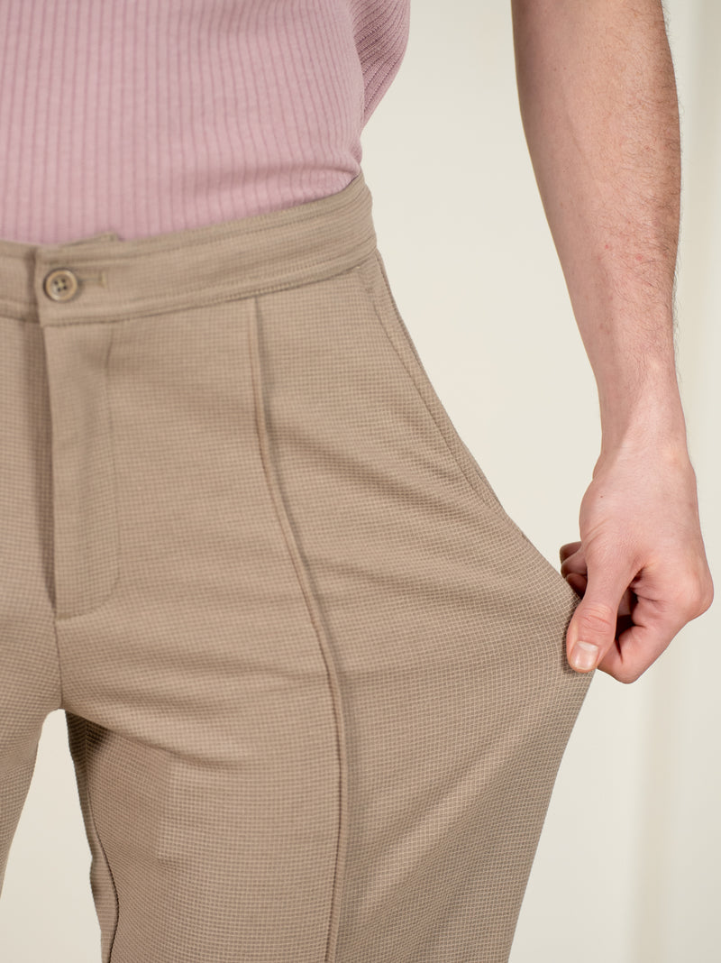 Dunara Beige Relaxed Fit Power-Stretch Korean Pintuck Pants