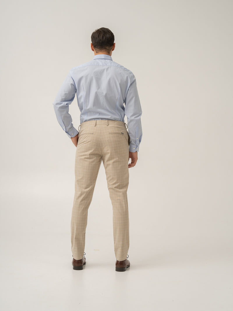 Full length back view of canvas beige checks formal pant at Pant Project