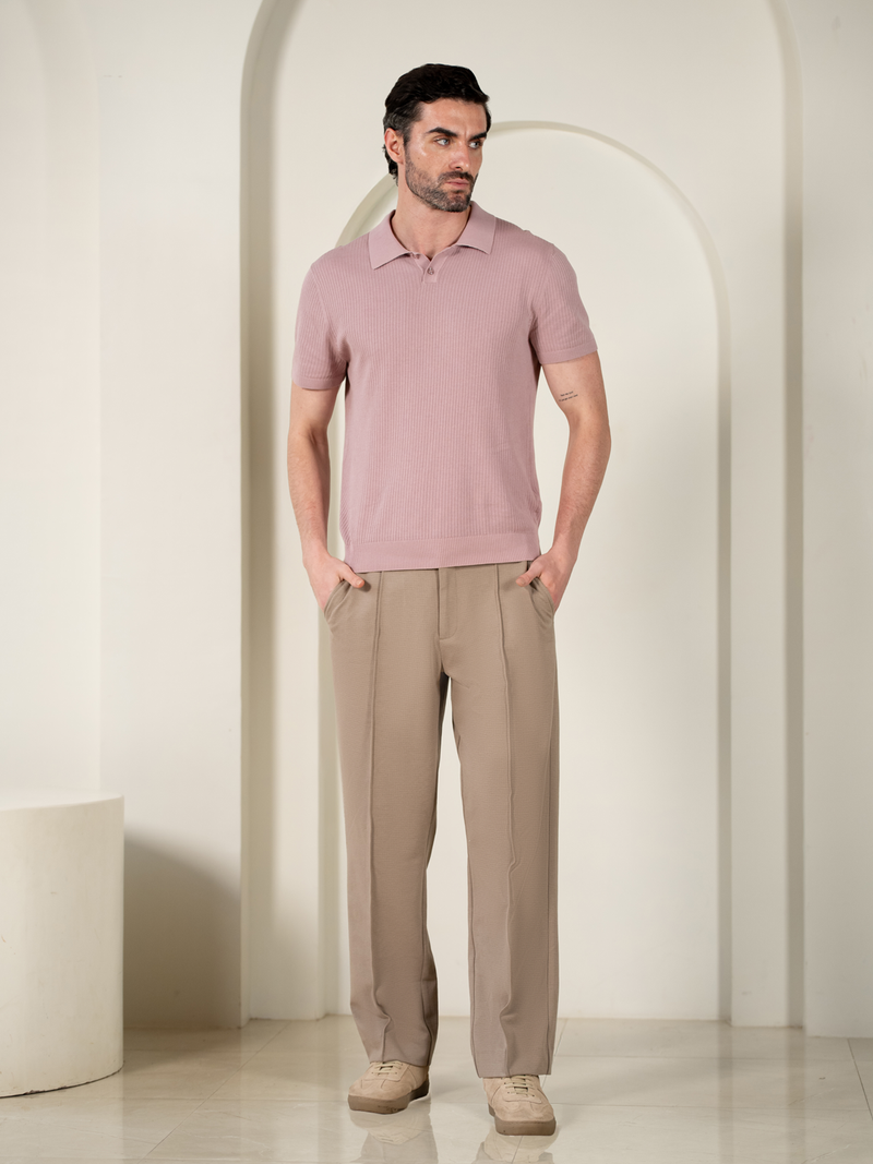 Dunara Beige Relaxed Fit Power Stretch Korean Pintuck Pants