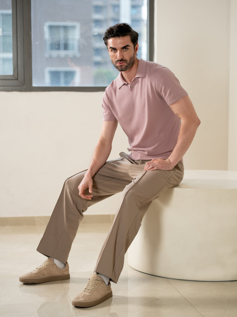 Dunara Beige Relaxed Fit Power-Stretch Korean Pintuck Pants