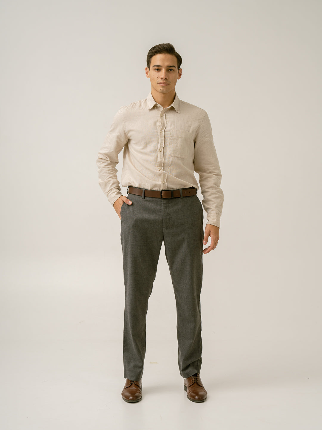 Mature Grey Textured Formal Pants