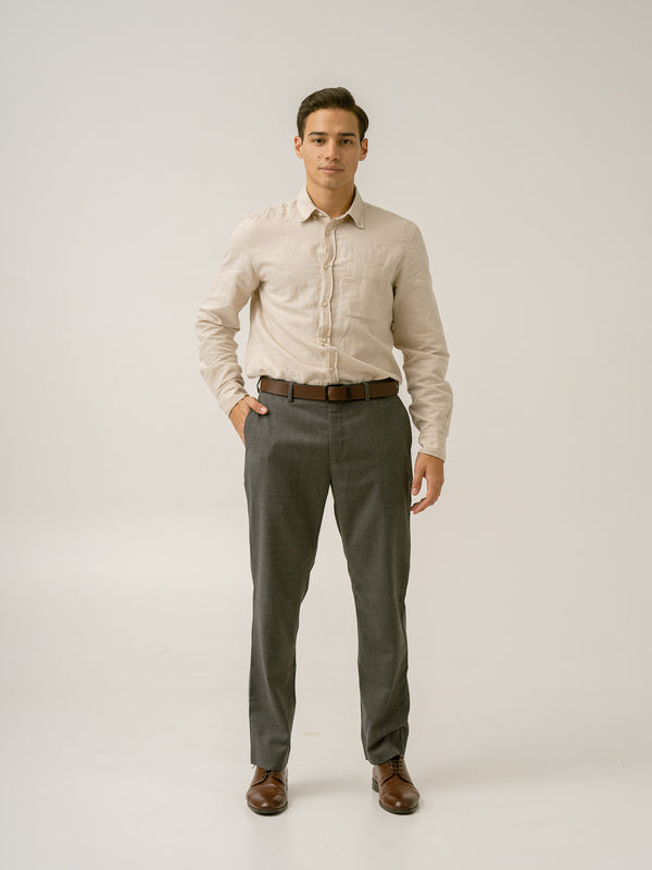 Full view of mature grey textured formal pant at Pant Project