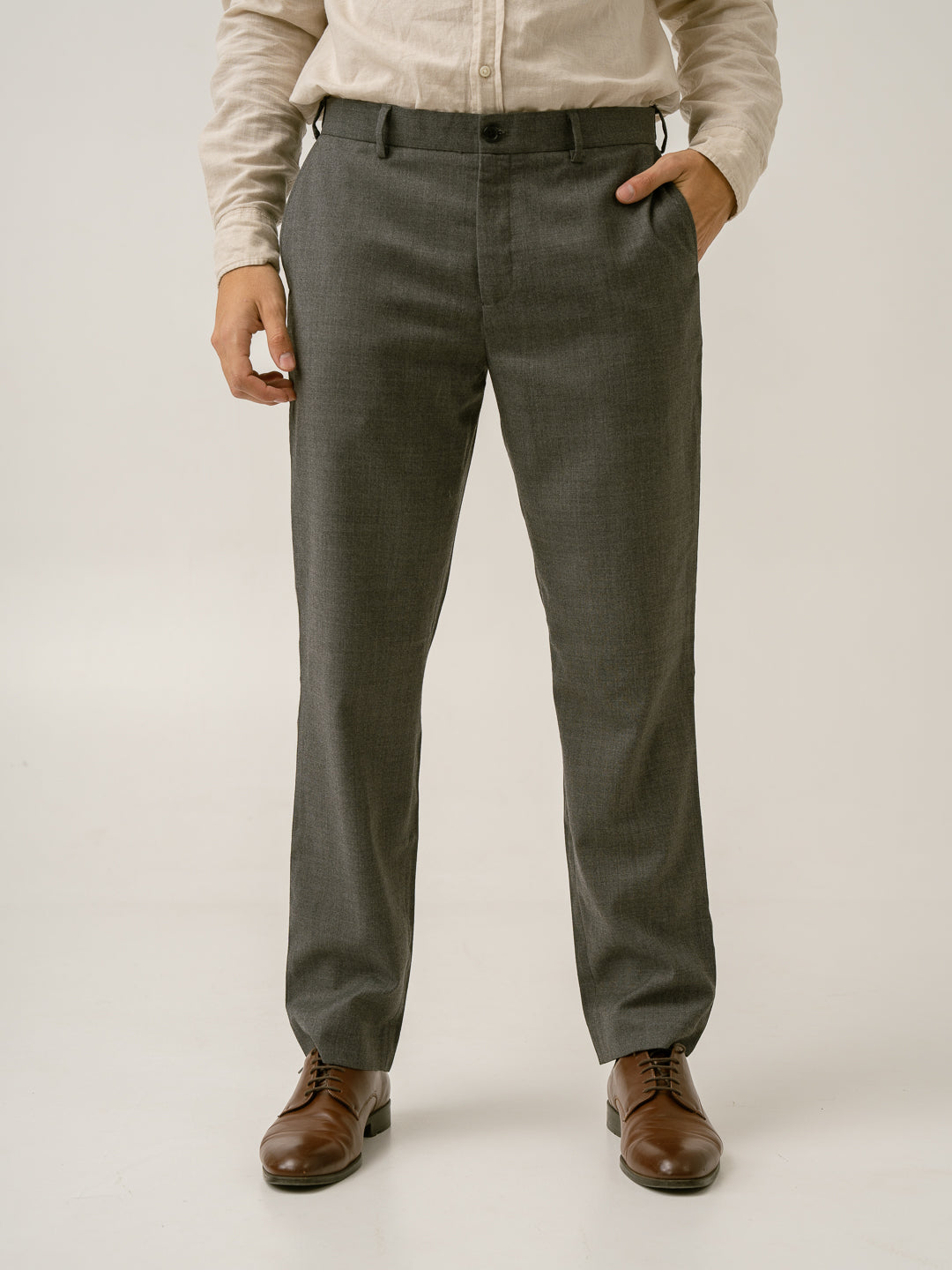 Mature Grey Textured Formal Pants