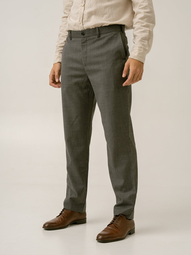 Mature Grey Textured Formal Pants