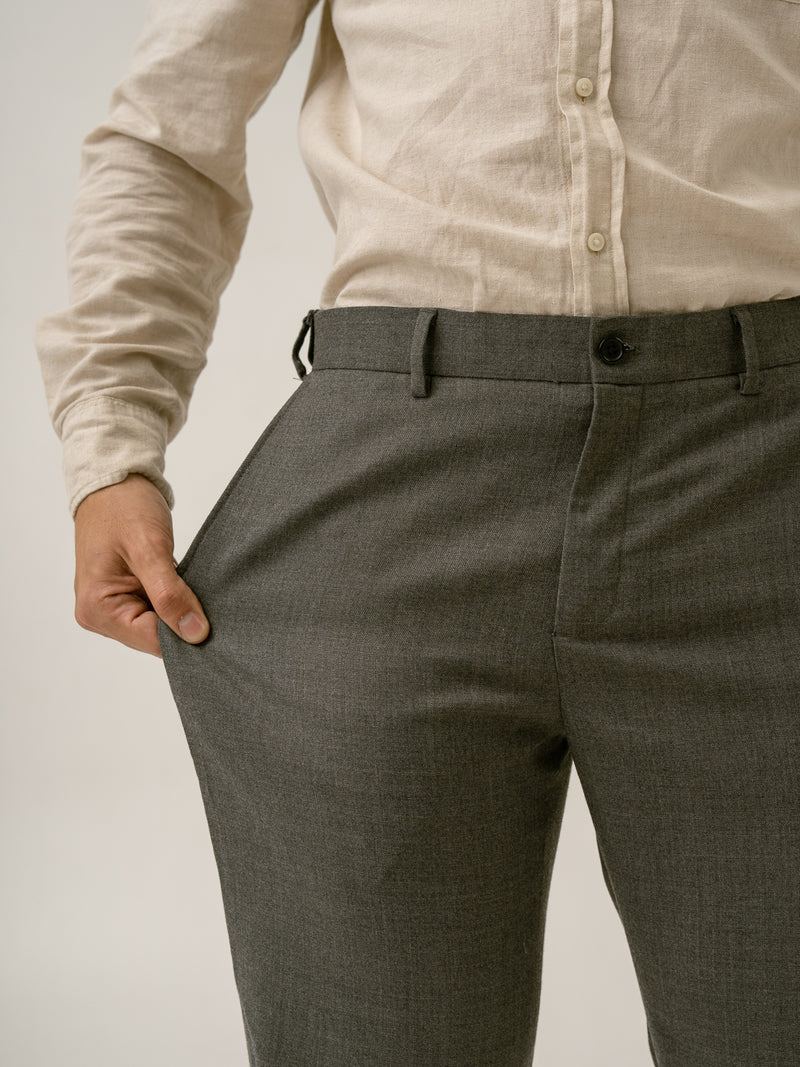 Mature Grey Textured Formal Pants