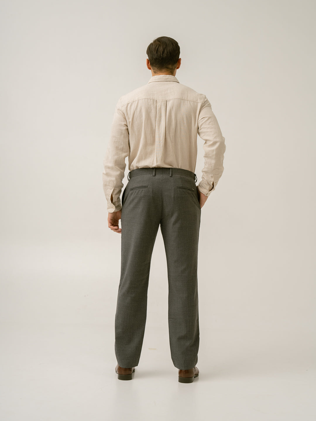 Mature Grey Textured Formal Pants