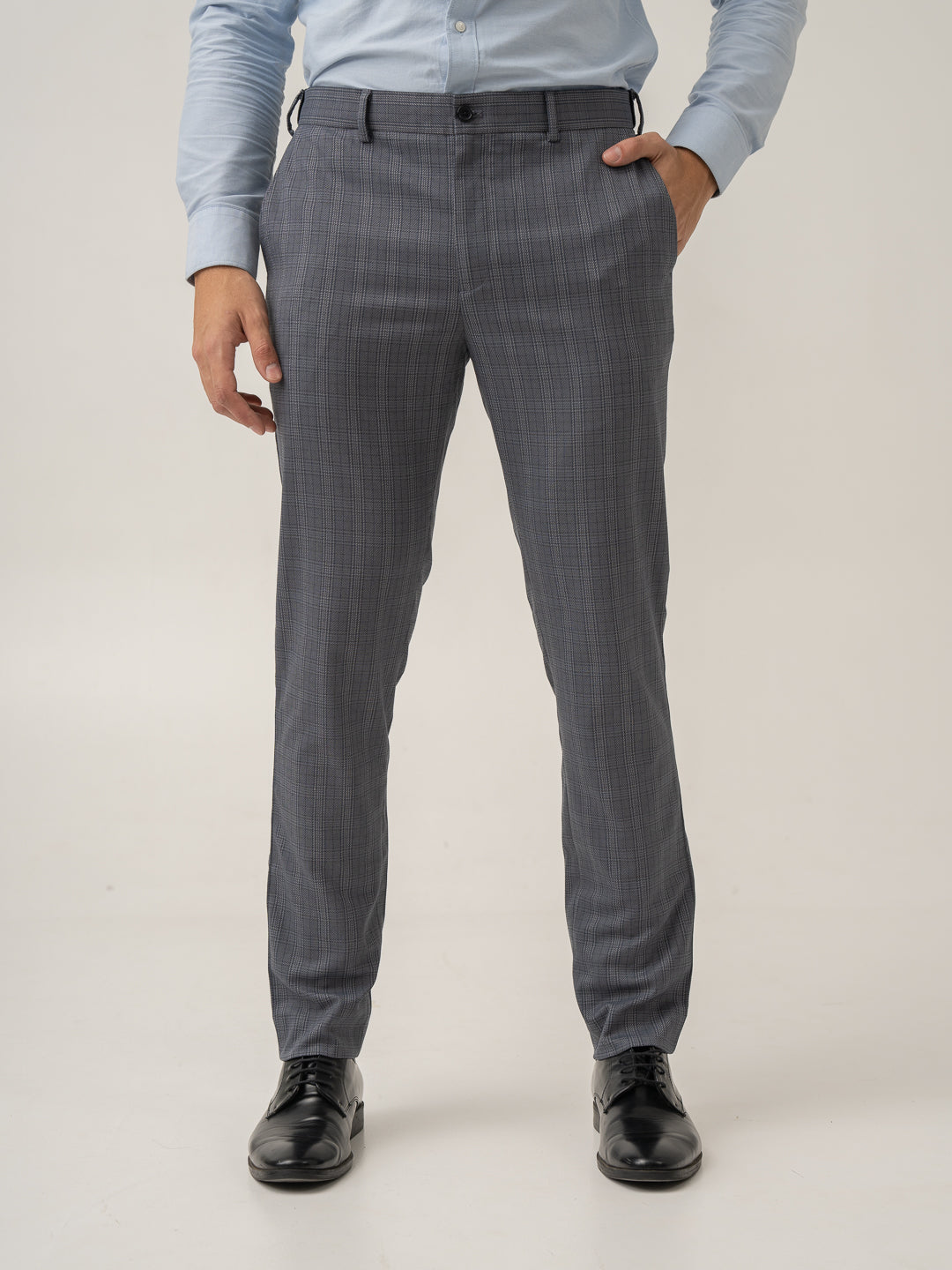 Front view of whisper grey checks formal pant at Pant Project