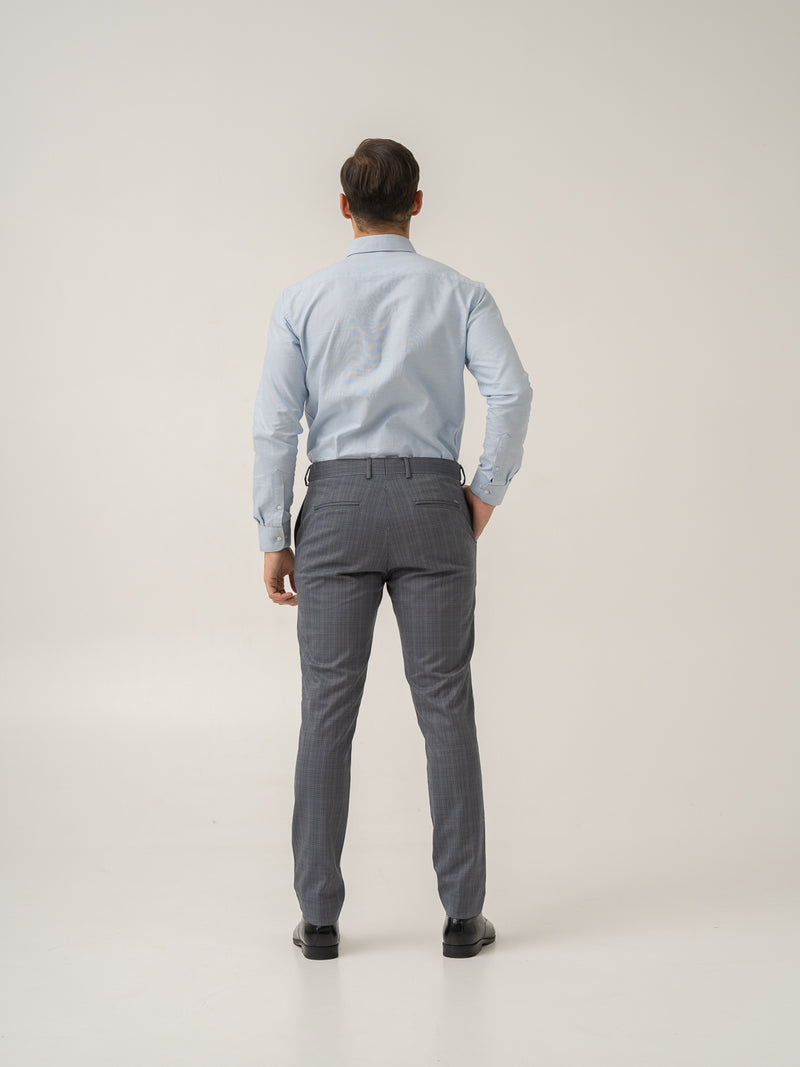 Full length back view of whisper grey checks formal pant at Pant Project