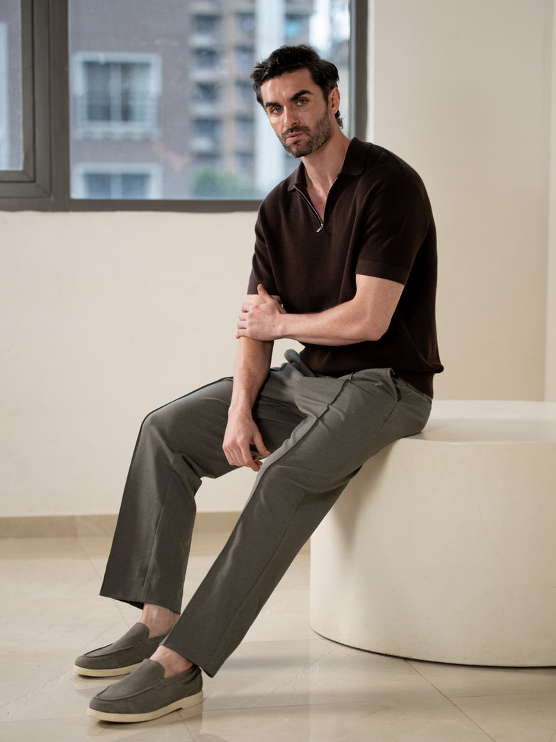 Viren Green Relaxed Fit Power-Stretch Korean Pintuck Pants