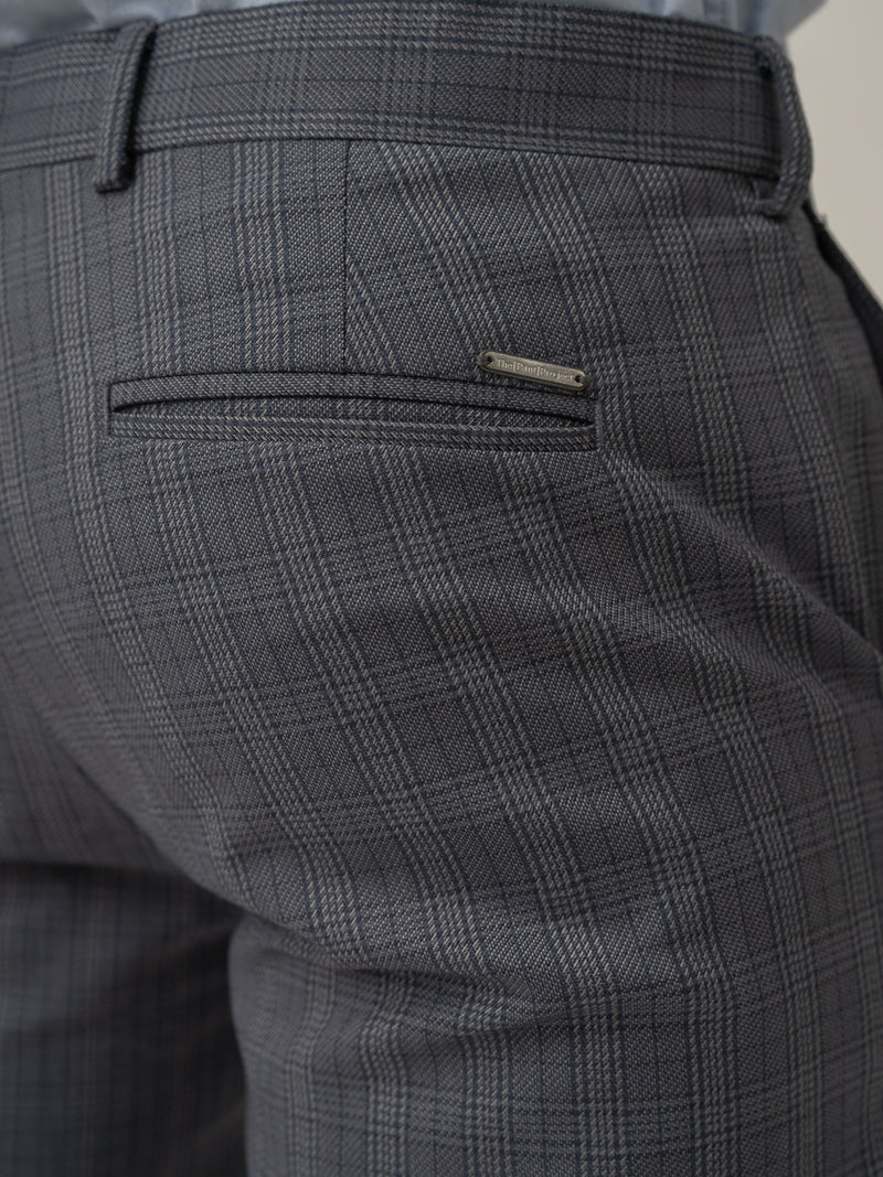 Back pocket detail of whisper grey checks formal pant at Pant Project