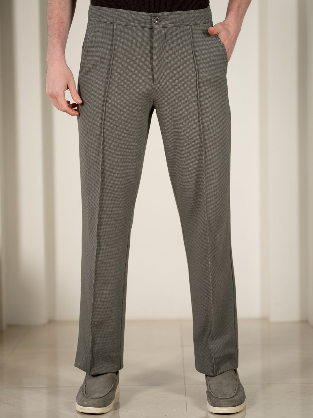 Viren Green Relaxed Fit Power-Stretch Korean Pintuck Pants