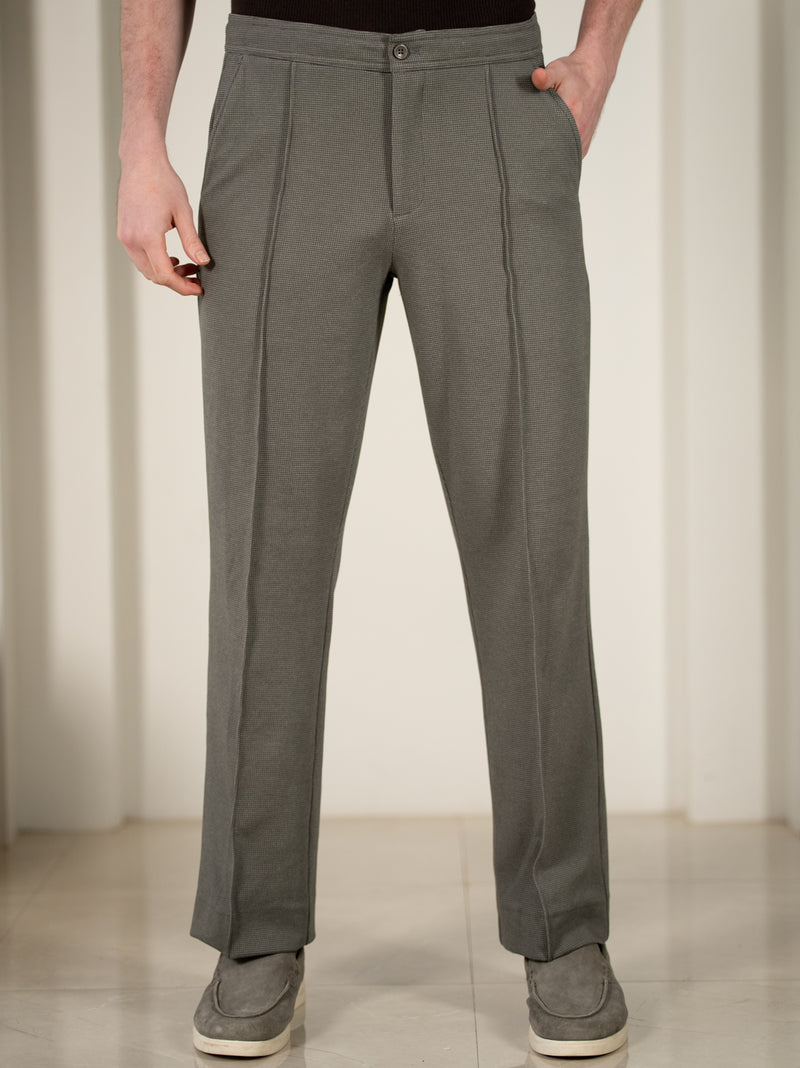 Viren Green Relaxed Fit Power-Stretch Korean Pintuck Pants
