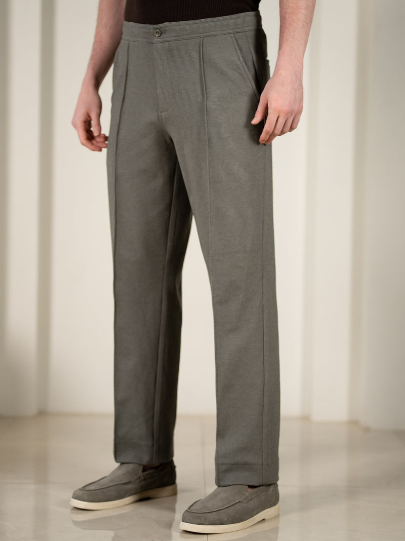 Viren Green Relaxed Fit Power-Stretch Korean Pintuck Pants