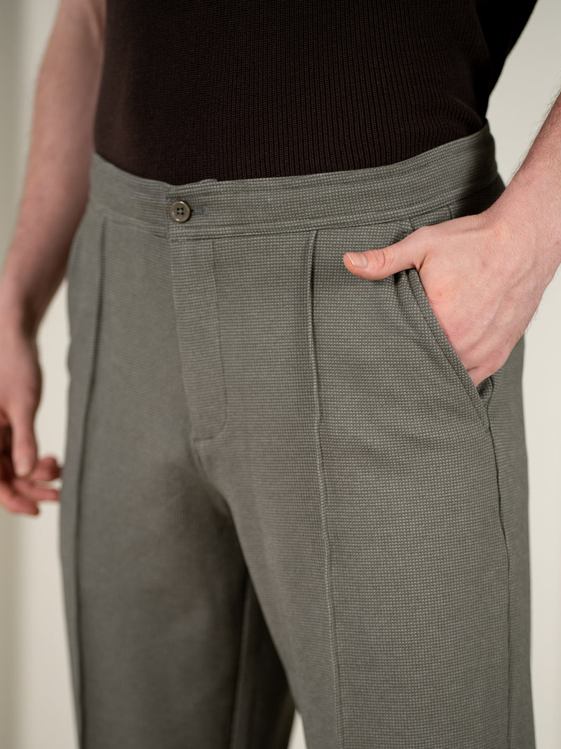 Viren Green Relaxed Fit Power-Stretch Korean Pintuck Pants