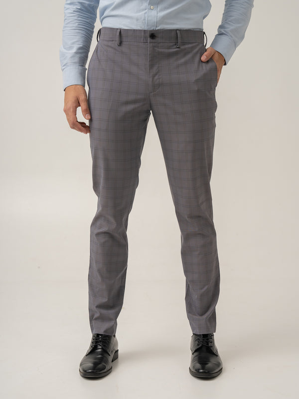 Front view of falcon grey checks formal pant at Pant Project