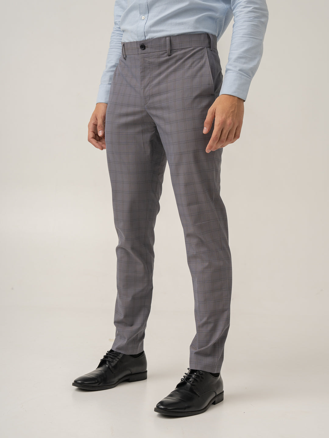 Side view of falcon grey checks formal pant at Pant Project