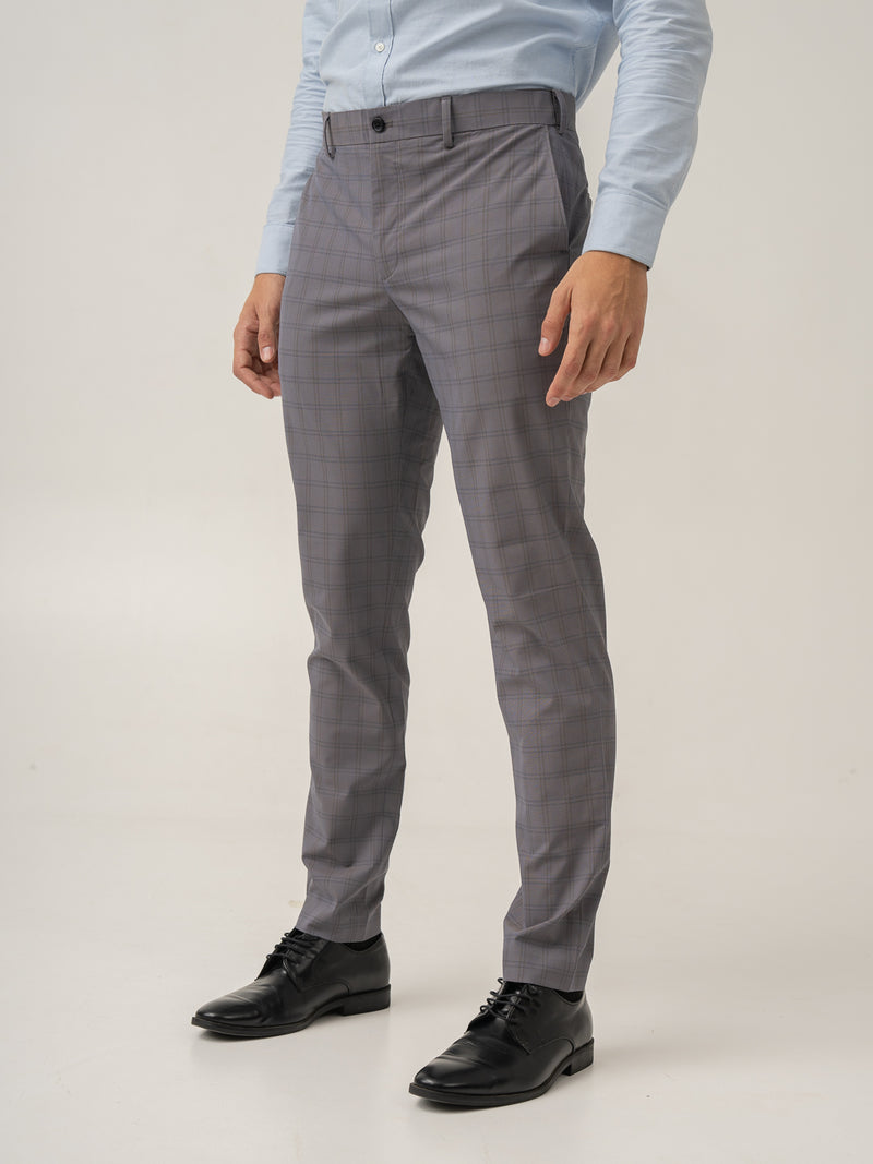 Side view of falcon grey checks formal pant at Pant Project