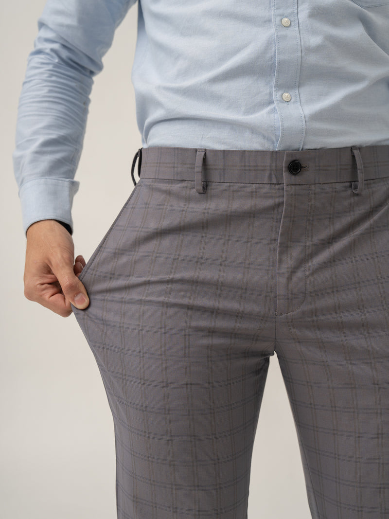 Stretch feature of falcon grey checks formal pant at Pant Project