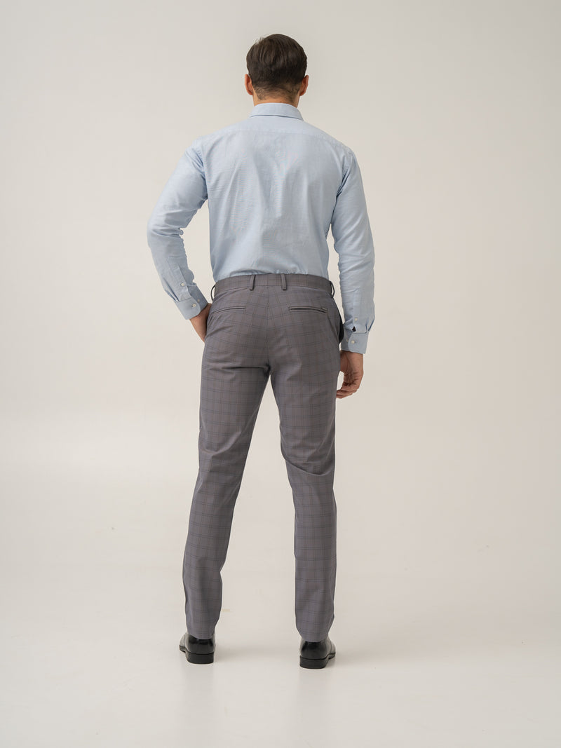 Full length back view of falcon grey checks formal pant at Pant Project