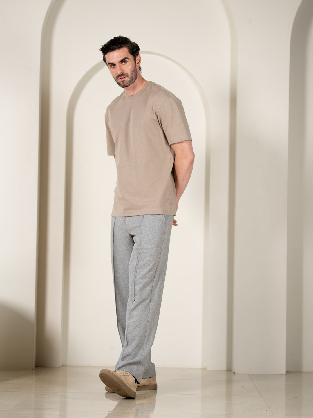 Tharn Grey Relaxed Fit Power Stretch Korean Pintuck Pants