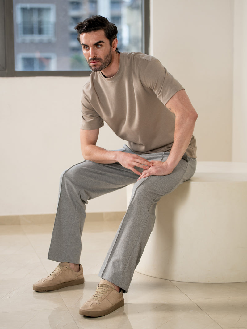 Tharn Grey Relaxed Fit Power-Stretch Korean Pintuck Pants