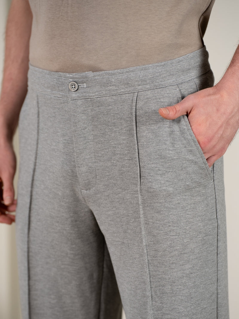 Tharn Grey Relaxed Fit Power-Stretch Korean Pintuck Pants
