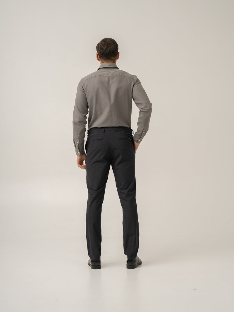 Full length back view of submarine black checks formal pant at Pant Project