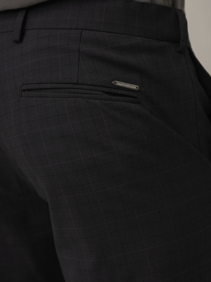 Back pocket detail of submarine black checks formal pant at Pant Project